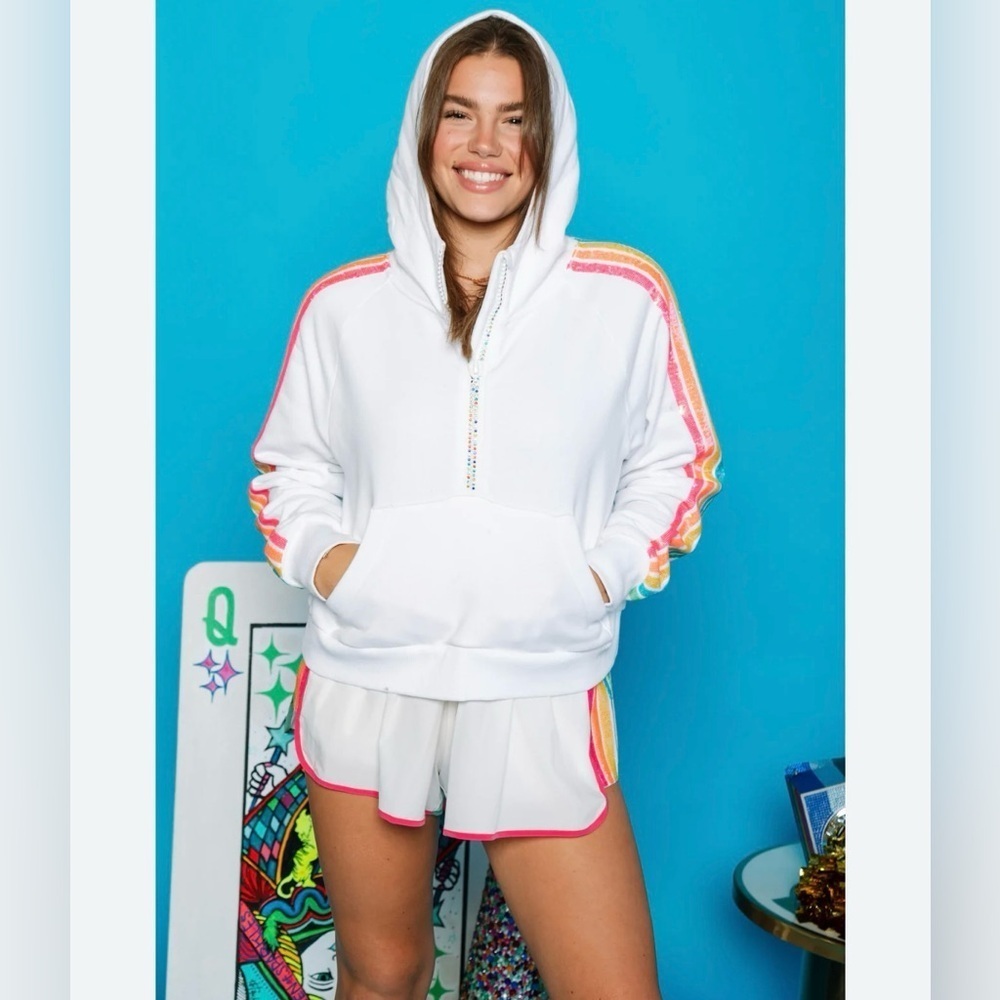 Queen of Sparkles QOS Rainbow Hoodie Sweatshirt and Active Shorts Set Size Large